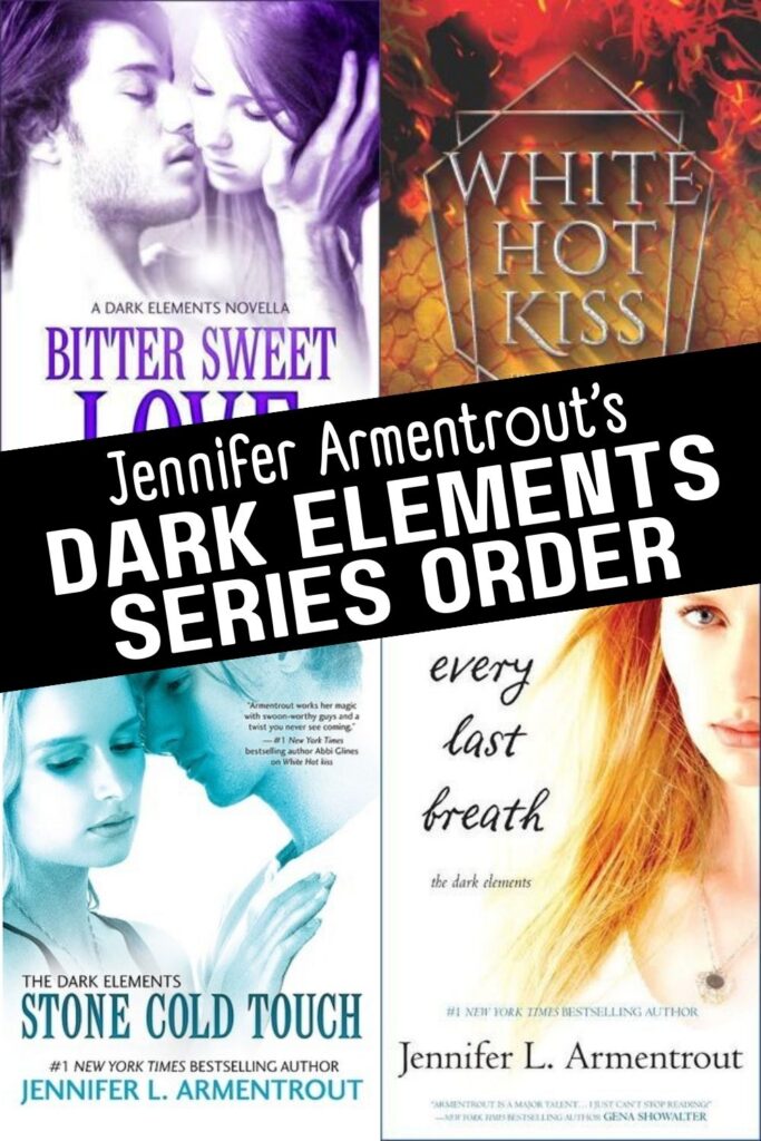 The "Dark Elements" series by Jennifer L. Armentrout includes the following books in order: "Bitter Sweet Love," "White Hot Kiss," "Stone Cold Touch," and "Every Last Breath." This captivating series intertwines elements of romance, supernatural beings, and high-stakes drama, creating a rich and immersive narrative that follows compelling characters through a world of danger and forbidden love. With its blend of romance and supernatural intrigue, the "Dark Elements" series showcases Armentrout's talent for crafting compelling and emotionally resonant storytelling that keeps readers enthralled throughout the series.