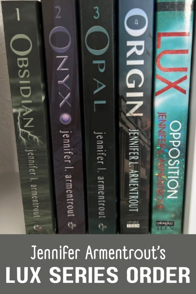 The Lux series by Jennifer L. Armentrout includes "Obsidian," "Onyx," "Opal," "Origin," "Opposition," "Shadows," and "Oblivion," offering a thrilling journey through a world of romance and the supernatural.
